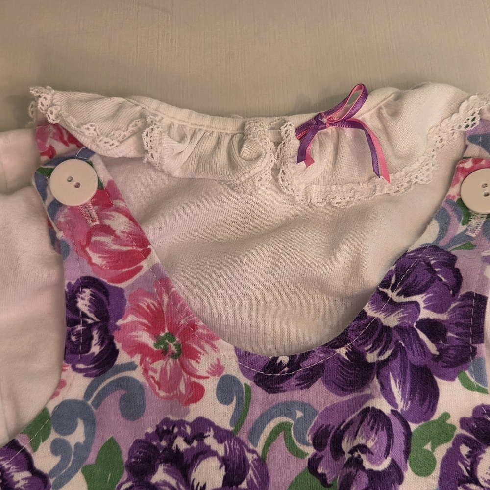 Vintage Pink And Purple Floral Overall Outfit For Baby - Picture 3 of 11